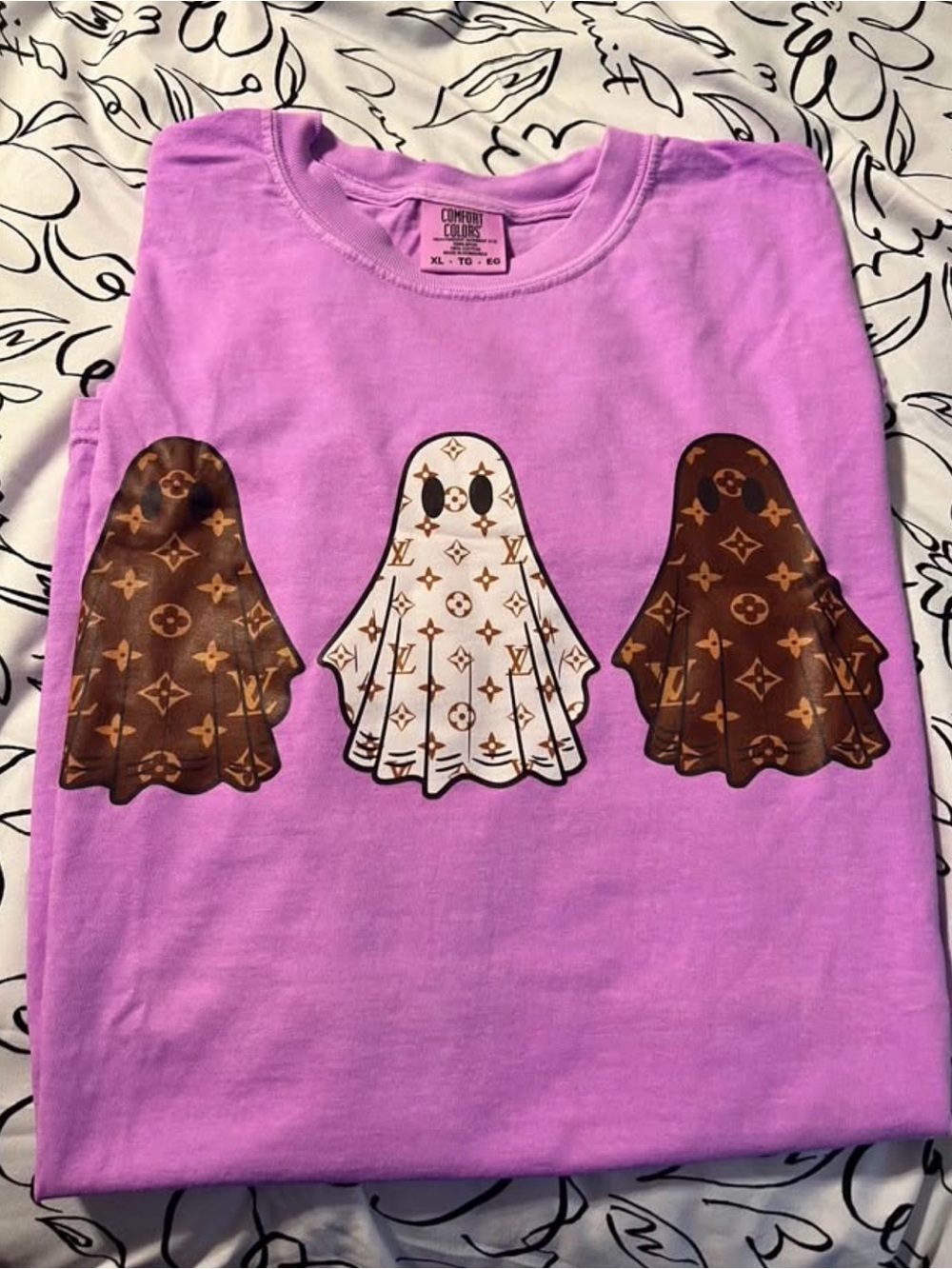 Lavender Ghost Graphic Tee with Brown Monogram Ghosts